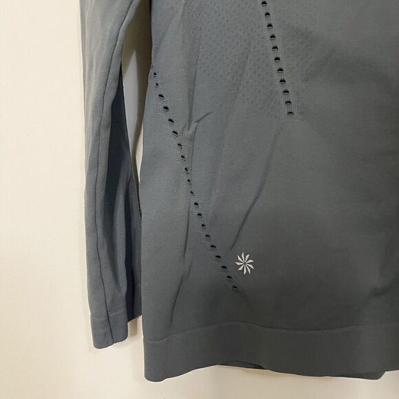 ATHLETA gray long sleeve crew neck mesh hole workout athletic shirt size medium - Picture 3 of 4